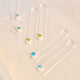 Sterling Silver birthstone threaders shown close up  with aquamarine, peridot and blue topaz birthstones
