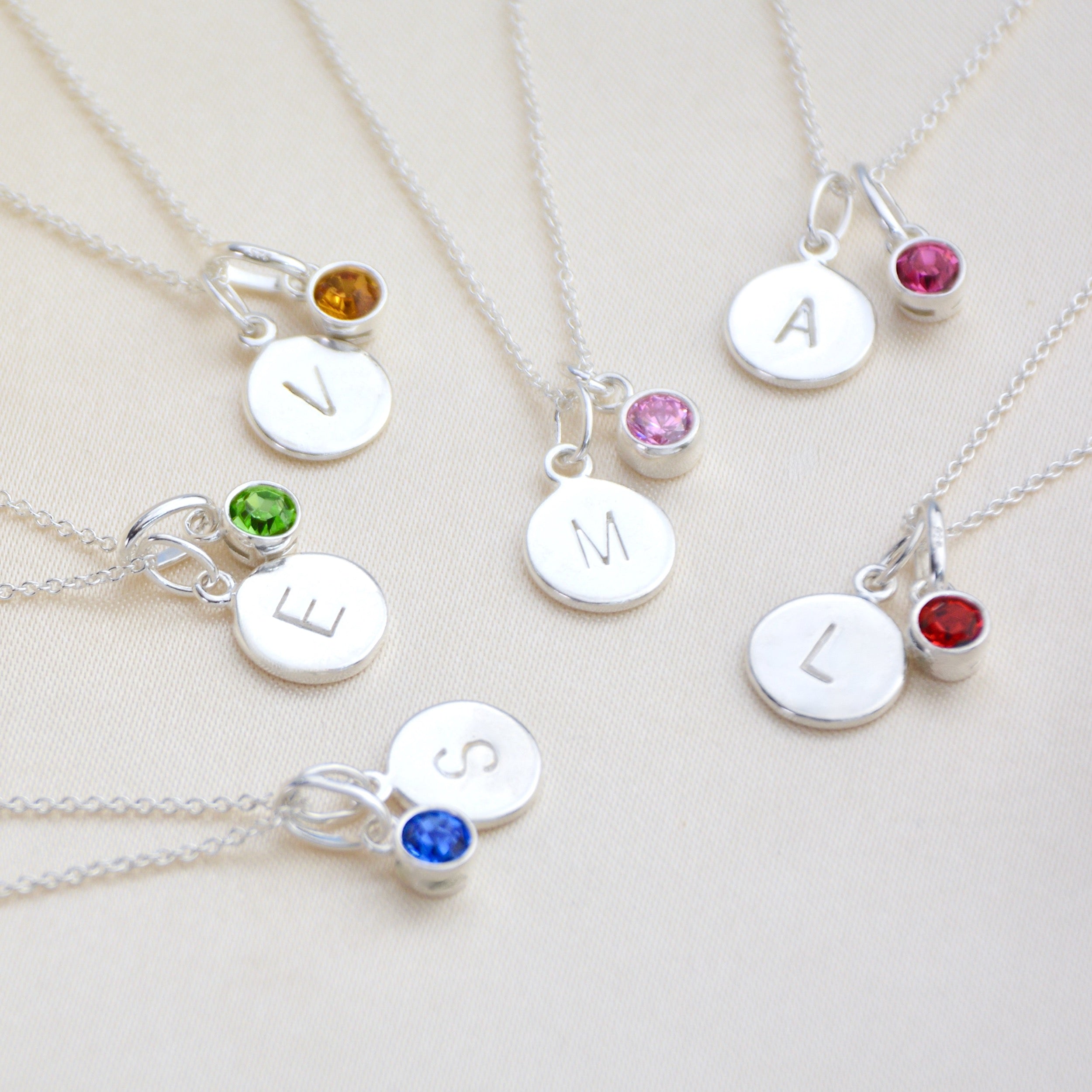 Sterling Silver Mini Initial and Birthstone Necklace – Penelopetom