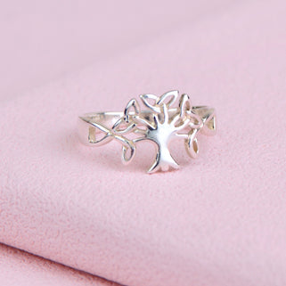 Silver Tree of Life Ring shown close up 