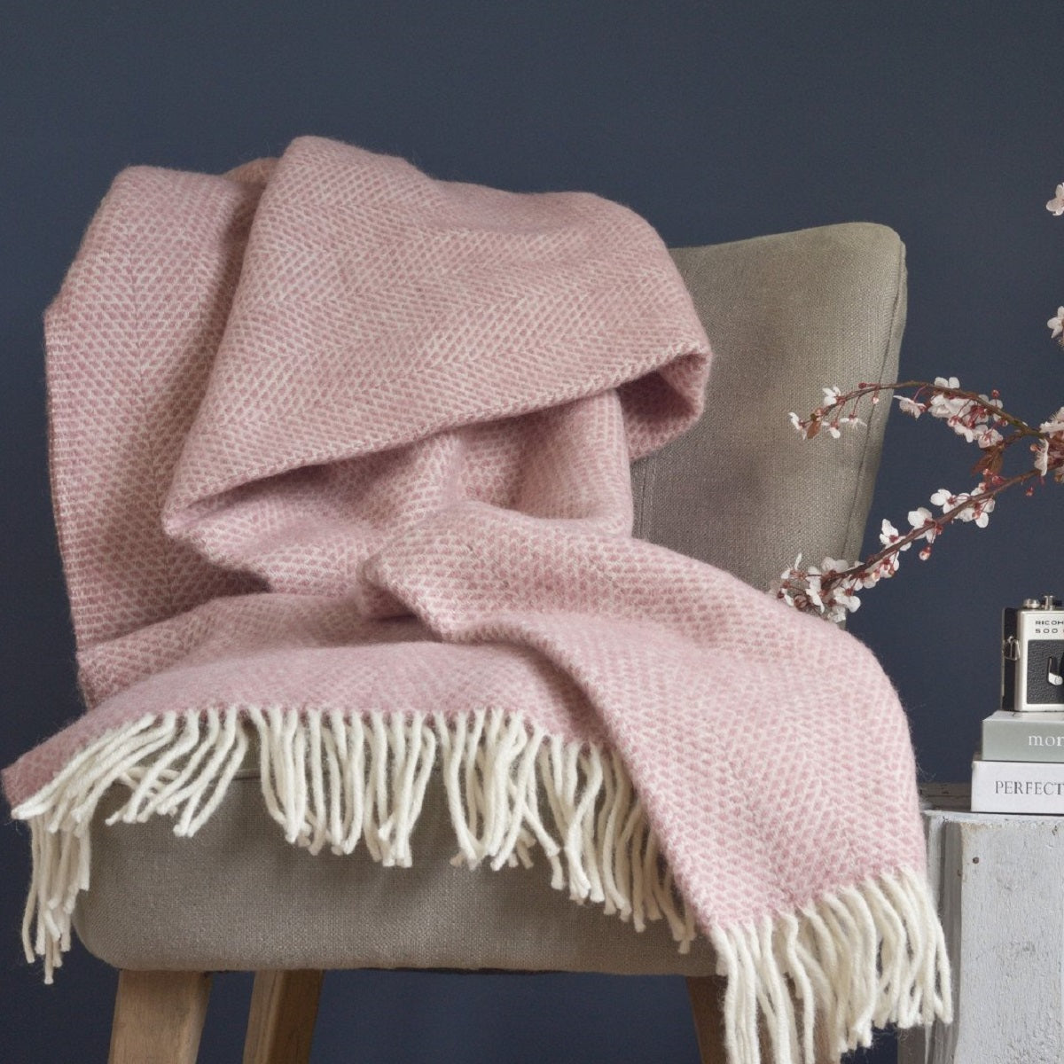 Dusky pink wool throw sales
