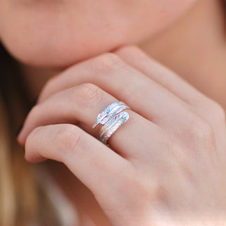 Sterling Silver Adjustable Wrap Feather Ring