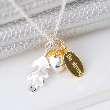 Personalised Sterling Silver and Gold Vermeil Oak Leaf and Acorn Necklace