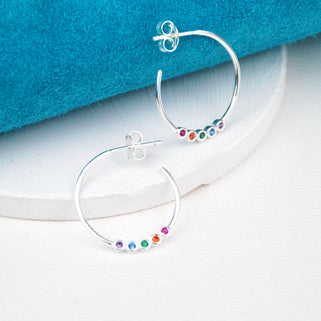 Sterling Silver Rainbow Hoop Earrings