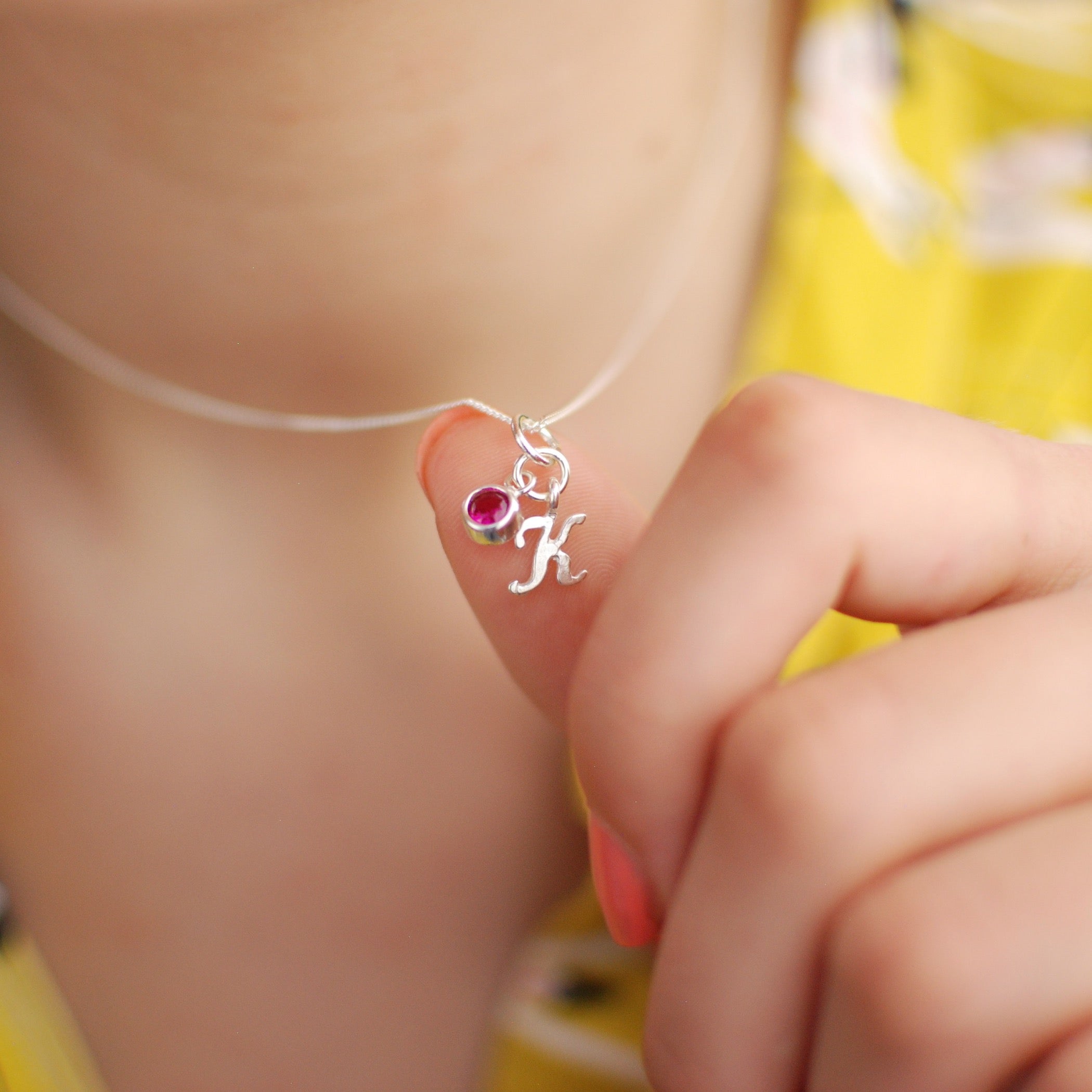 Sterling Silver Script Mini Initial Letter Necklace with