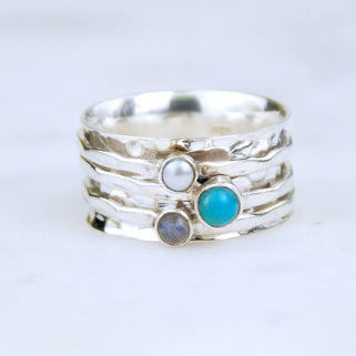 Sterling Silver Turquoise And Moonstone Spinning Ring
