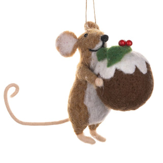 Christmas Pudding Felt Mouse Decoration