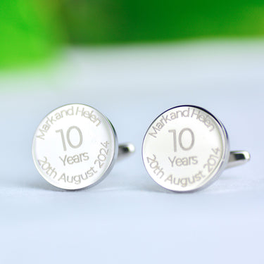10th Anniversary Cufflinks with personalised engraving 