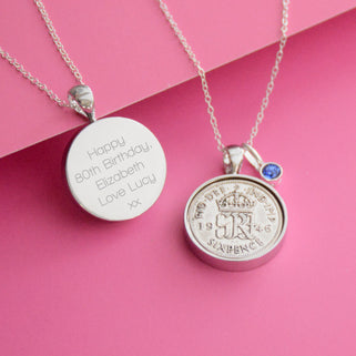 Luxury 80th Birthday Sixpence and Birthstone Necklace
