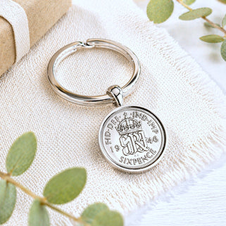 Luxury 80th Birthday 1946 Silver Sixpence Keyring