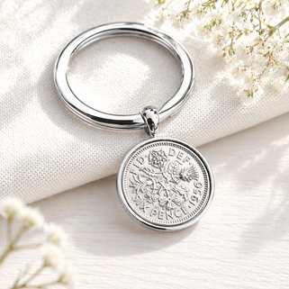 Luxury 70th Birthday 1956 Silver Sixpence Keyring