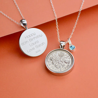 Luxury 60th Birthday Sixpence and Birthstone Necklace