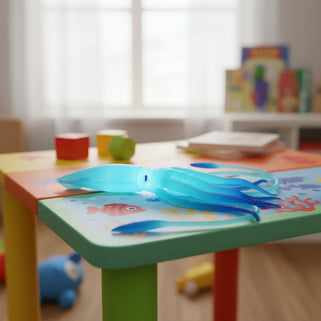 Glow in the dark squid toy with colorful underwater-themed packaging