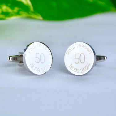 Personalised milestone 50th birthday cufflinks with 