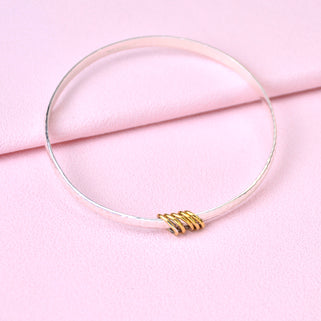 Solid Sterling Silver Five Rings 50th Birthday Bangle shown close up