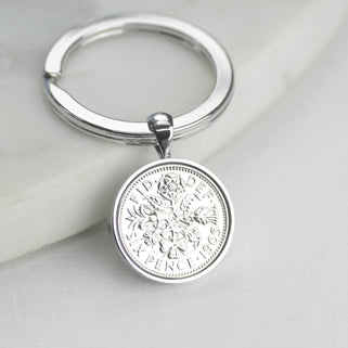 Luxury 60th Birthday 1965 Silver Sixpence Keyring