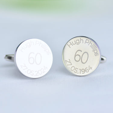 Personalised Milestone 60th Year Birthday Cufflinks