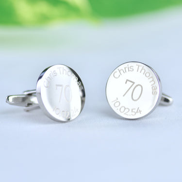 Personalised Milestone 70th Year Birthday Cufflinks