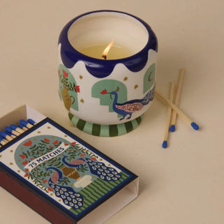 Peacock Design Boxed Ceramic Candle