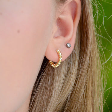 Gold Chunky Bead Huggie Earrings