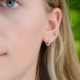 Sterling Silver Chunky Bead Huggie Earrings