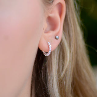 Sterling Silver Chunky Bead Huggie Earrings