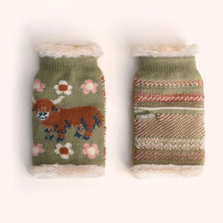 Wrist Warmers Highland Cow Moss