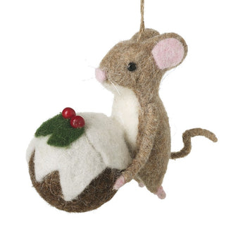Felt Mouse with Christmas Pudding Decoration