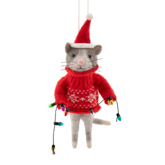 Cat with Fairy Lights Felt Tree Decoration