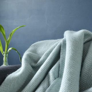 Fishbone Wool Throw Duck Egg Blue