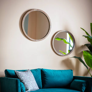 Small Round Natural Wood Mirror