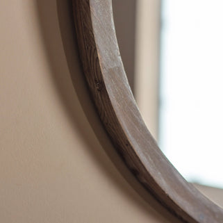 Small Round Natural Wood Mirror