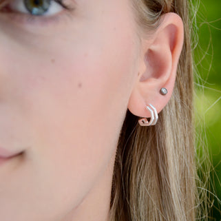 Silver Open Pentagon Huggie Hoop Earrings