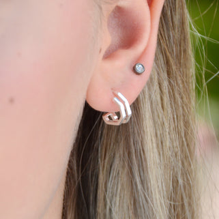 Silver Open Pentagon Huggie Hoop Earrings