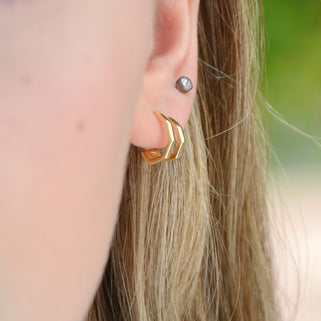 Gold Open Pentagon Huggie Hoop Earrings