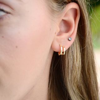 Gold Open Pentagon Huggie Hoop Earrings