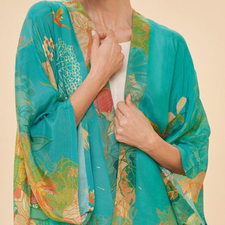 Hummingbird Aqua Design Kimono Gown