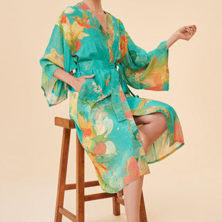 Hummingbird Aqua Design Kimono Gown
