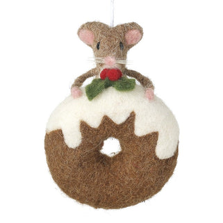 Hanging Felt Mouse with Doughnut Tree Decoration