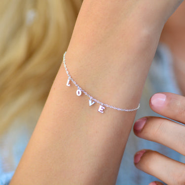 Dainty Sterling Silver Love Charm Bracelet