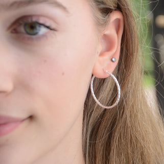 Sterling Silver Textured Large Hoop Earrings
