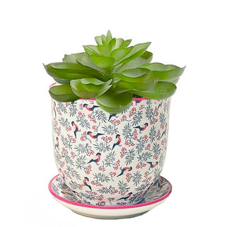 Red and blue bird design ceramic plant pot