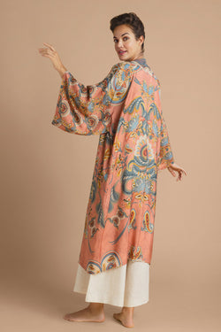 Mediterranean Paisley Long Kimono Coral