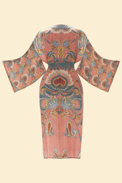 Mediterranean Paisley Long Kimono Coral