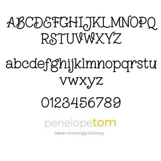 Alphabet and numbers shown for engraving
