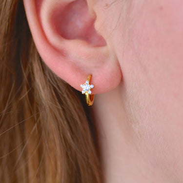 Gold Cz Star Huggie Hoop Earrings