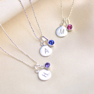 Girl's Sterling Silver Personalised Initial and Birthstone Necklace