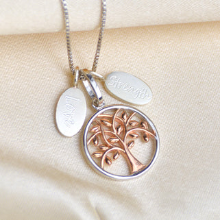 Personalised Sterling Silver and Rose Gold Vermeil Tree of Life Necklace