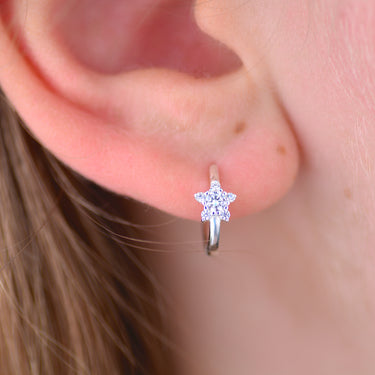 Silver Cz Star Huggie Hoop Earrings