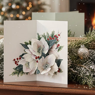 3d Christmas card with Christmas roses and berries 