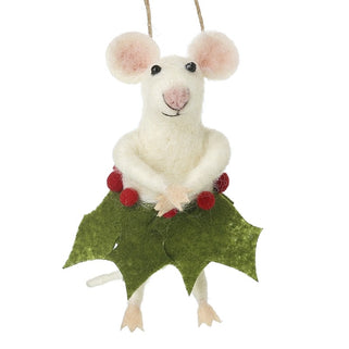 Felt Christmas Mouse Decoration With Holly Skirt